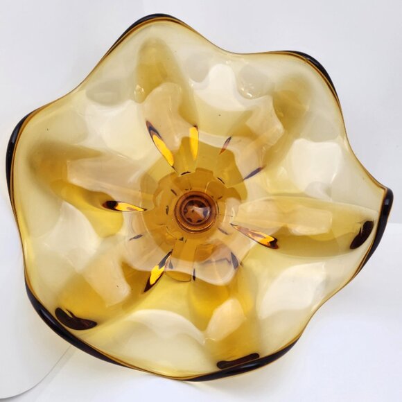 Viking EPIC, Six Petal, Pressed Glass, Amber, Pedestal Fruit Bowl, 9" Diameter - Picture 5 of 11